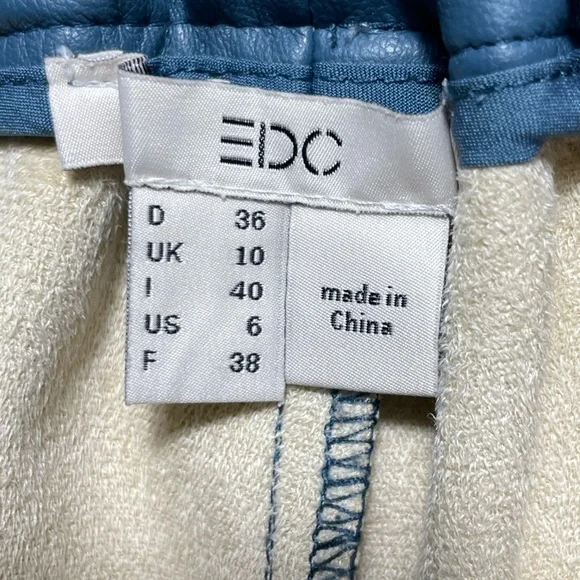 EDC Teal Blue Highrise Vegan Leather Jogger Pants  Elastic Waistband Size 6 - Picture 10 of 17